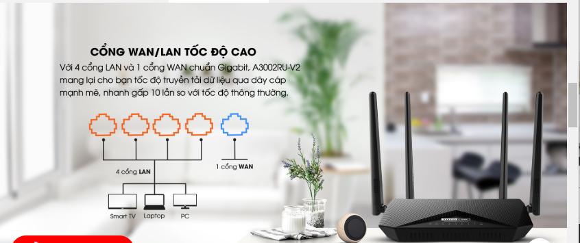 Bán Bộ phát Wifi TOTOLINK A3002RU V2 AC1200 rẻ nhât Hà Nội